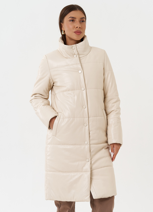 Пуховик из эко кожи на био пухе модель № 27704 в рассрочку