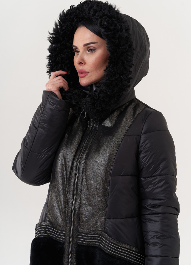 Комбинированный пуховик с капюшоном модель № 26913 универмаг малина