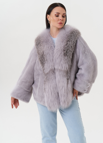 Укороченная норковая шуба с чернобуркой