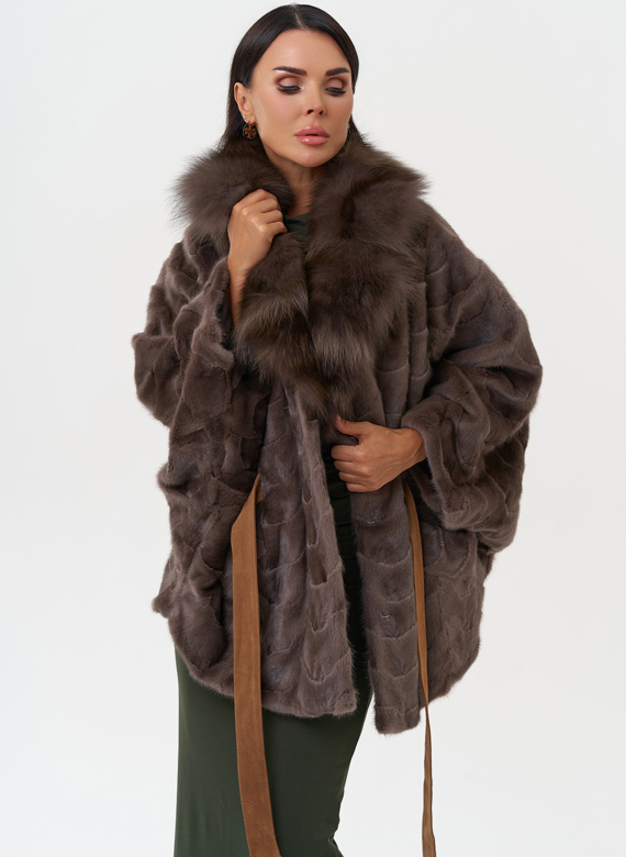 Норковая шуба с отделкой из лисы