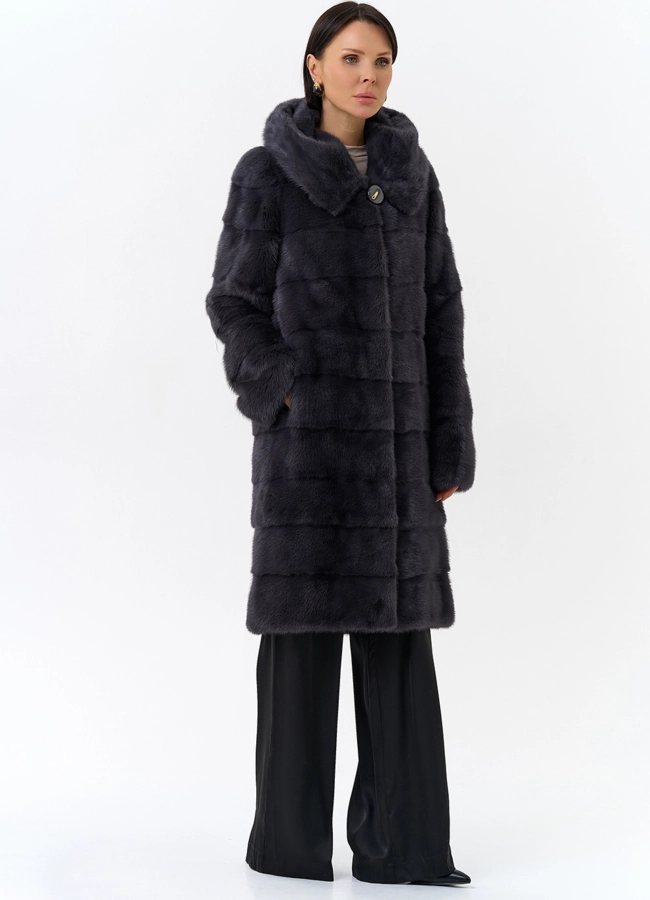 Норковая шуба в цвете графит с капюшоном  модель № 24954 универмаг малина