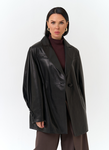 Жакет из натуральной кожи с поясом