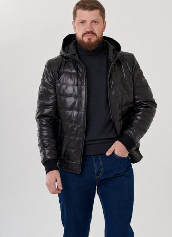 Куртка бомбер черного цвета с капюшоном 