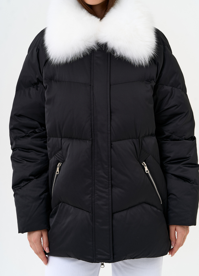 Женский пуховик с отделкой из меха песца модель № 31447 универмаг малина