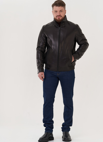 Мужская кожаная куртка черного цвета