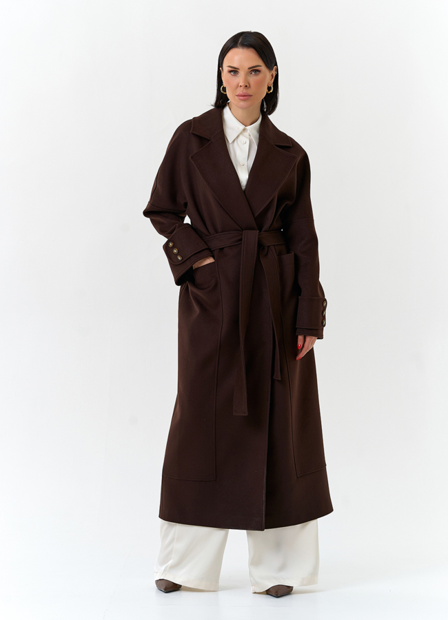 Женское длинное пальто с английским воротником модель № 32646 меха малина