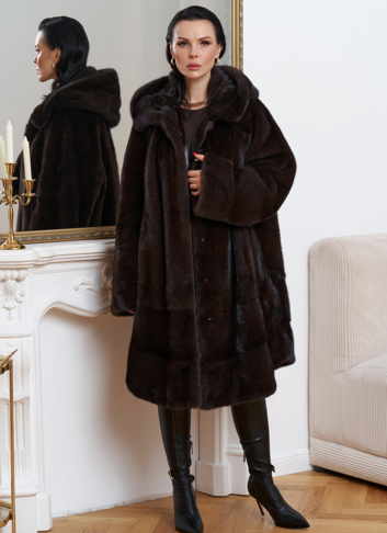 Норковая шуба с капюшоном