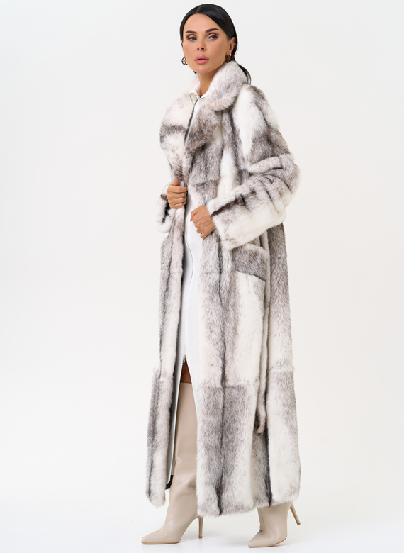 Длинная шуба из норки крестовки cross