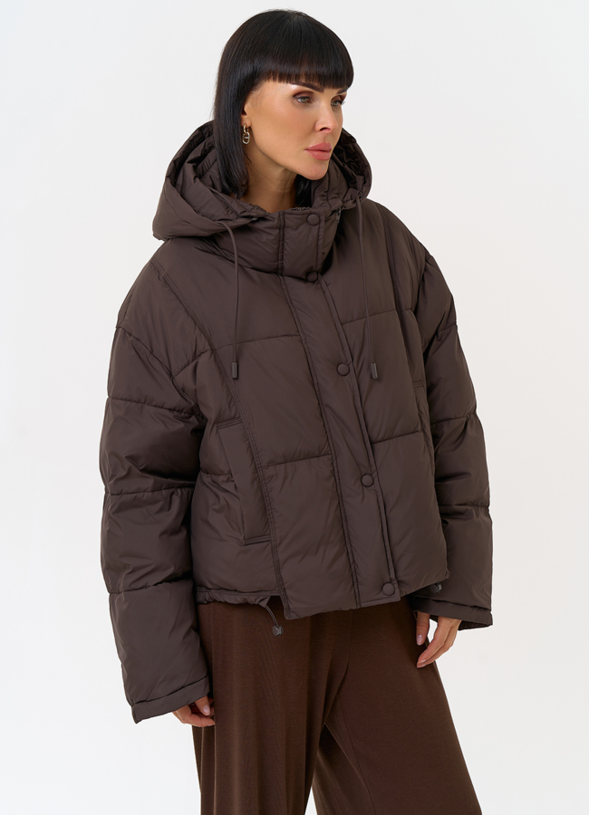 Женский короткий пуховик с капюшоном модель № 31580 универмаг малина