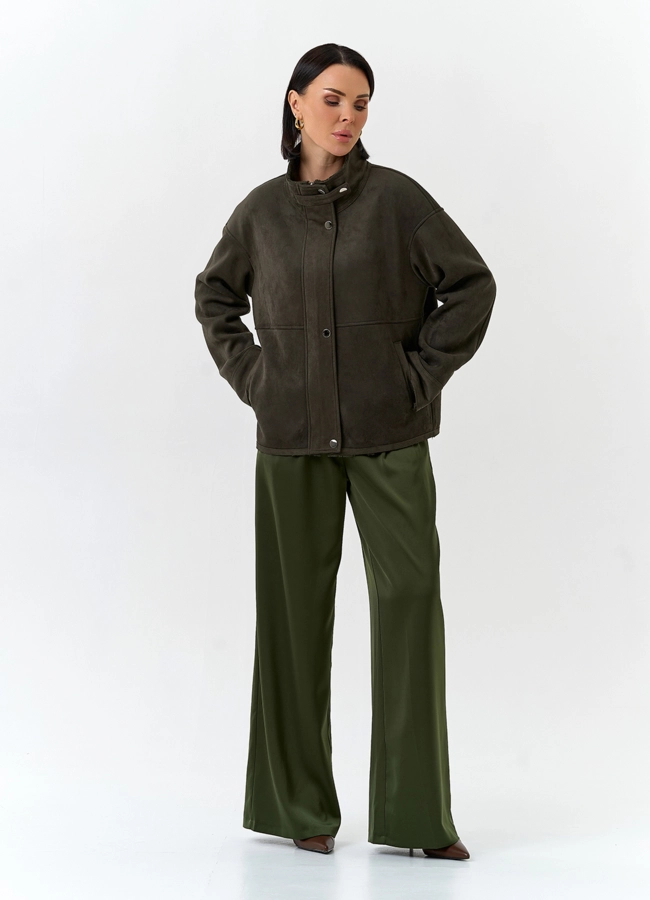 Женская дубленка из эко замши с воротником стойкой модель № 32583 в рассрочку