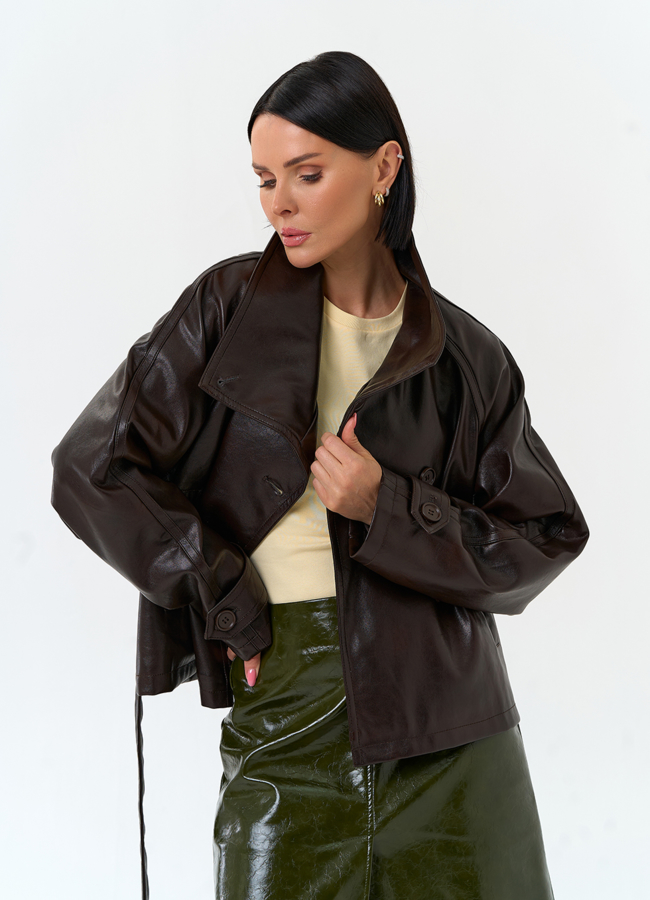 Женская куртка из эко кожи с поясом модель № 33146 универмаг малина