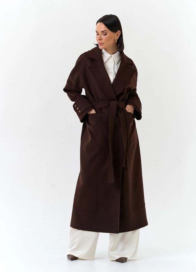 Женское длинное пальто с английским воротником модель № 32646 в рассрочку