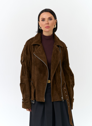 Женская куртка из натуральной замши с поясом