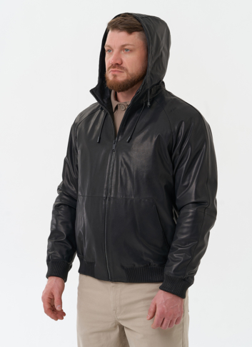 Мужская куртка из натуральной кожи с капюшоном