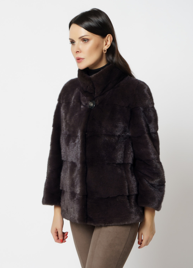 Норковая шуба с воротником стойкой коричневого цвета модель № 26159 универмаг малина