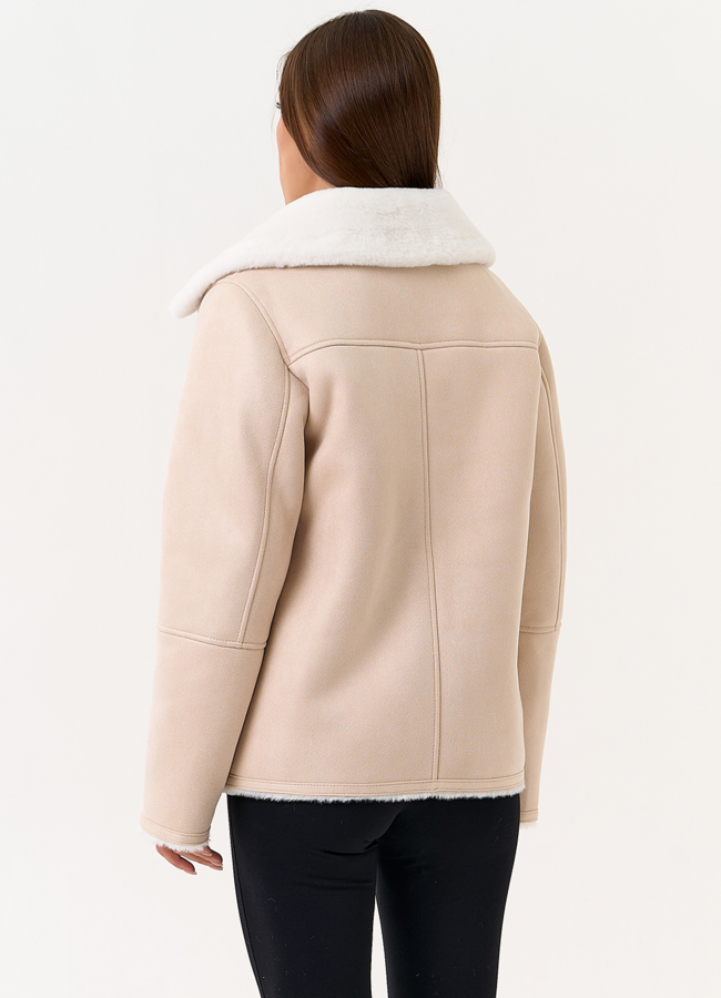 фото Светлая дубленка из эко замши модель № 31509