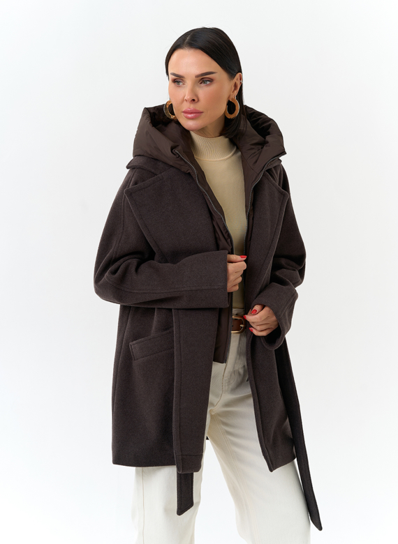 Женское пальто со съемный капюшоном