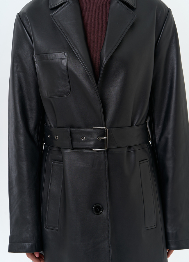 Женский длинный плащ из натуральной кожи модель № 32902 в рассрочку